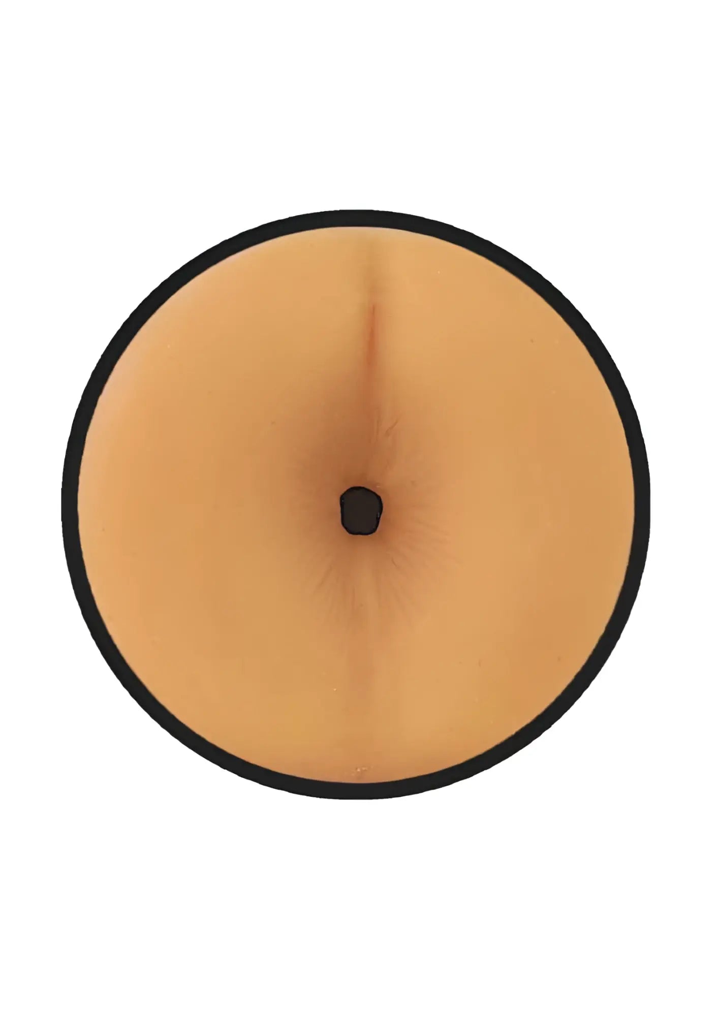Tan silicone belly button cover with black border and central hole for prowler red manhole stroker product
