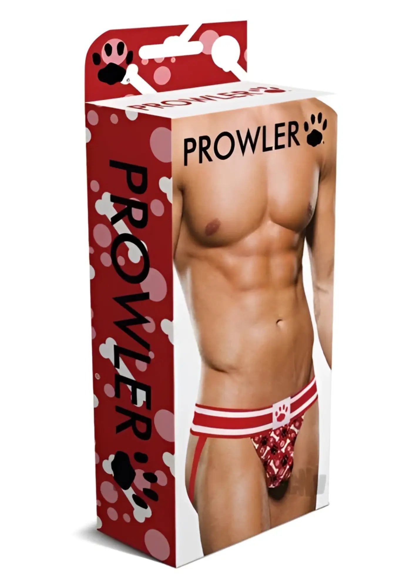 Red and white patterned briefs with paw print design branded as prowler in xl size prowler red paw jock xl