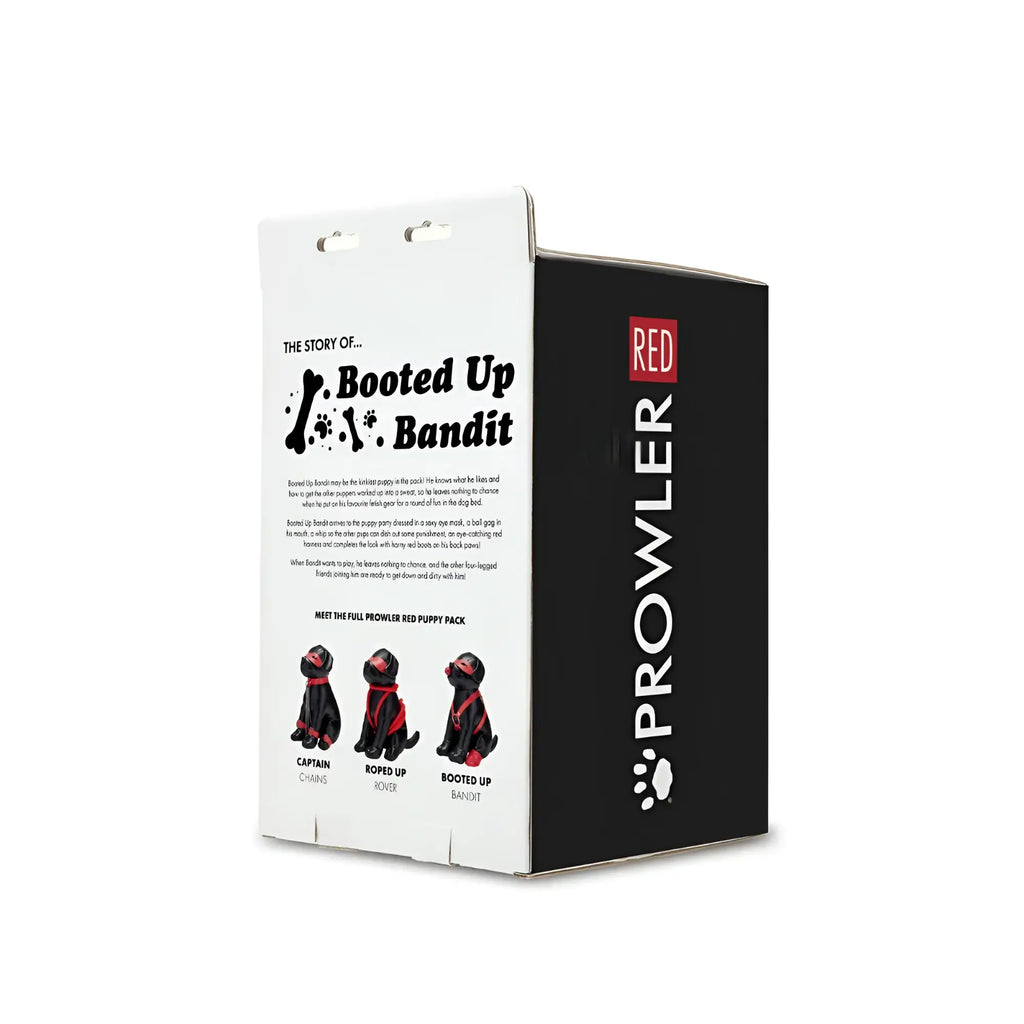 Black and red prowler red puppy booted up bandit box featuring three illustrated pup characters on the front