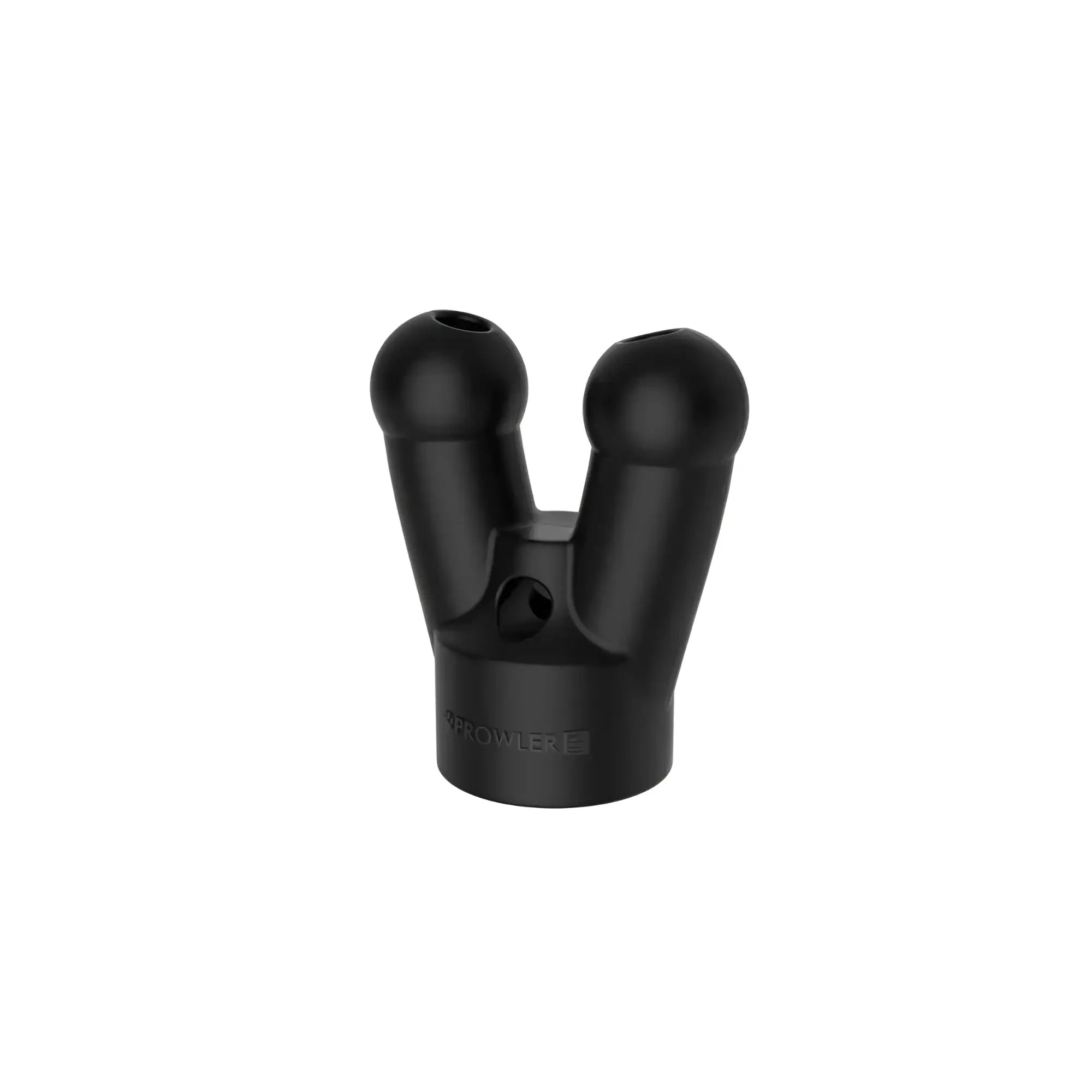 Black rubbery dual-ball mount adapter with matte finish and crowler engraving base for Prowler red topper double cap