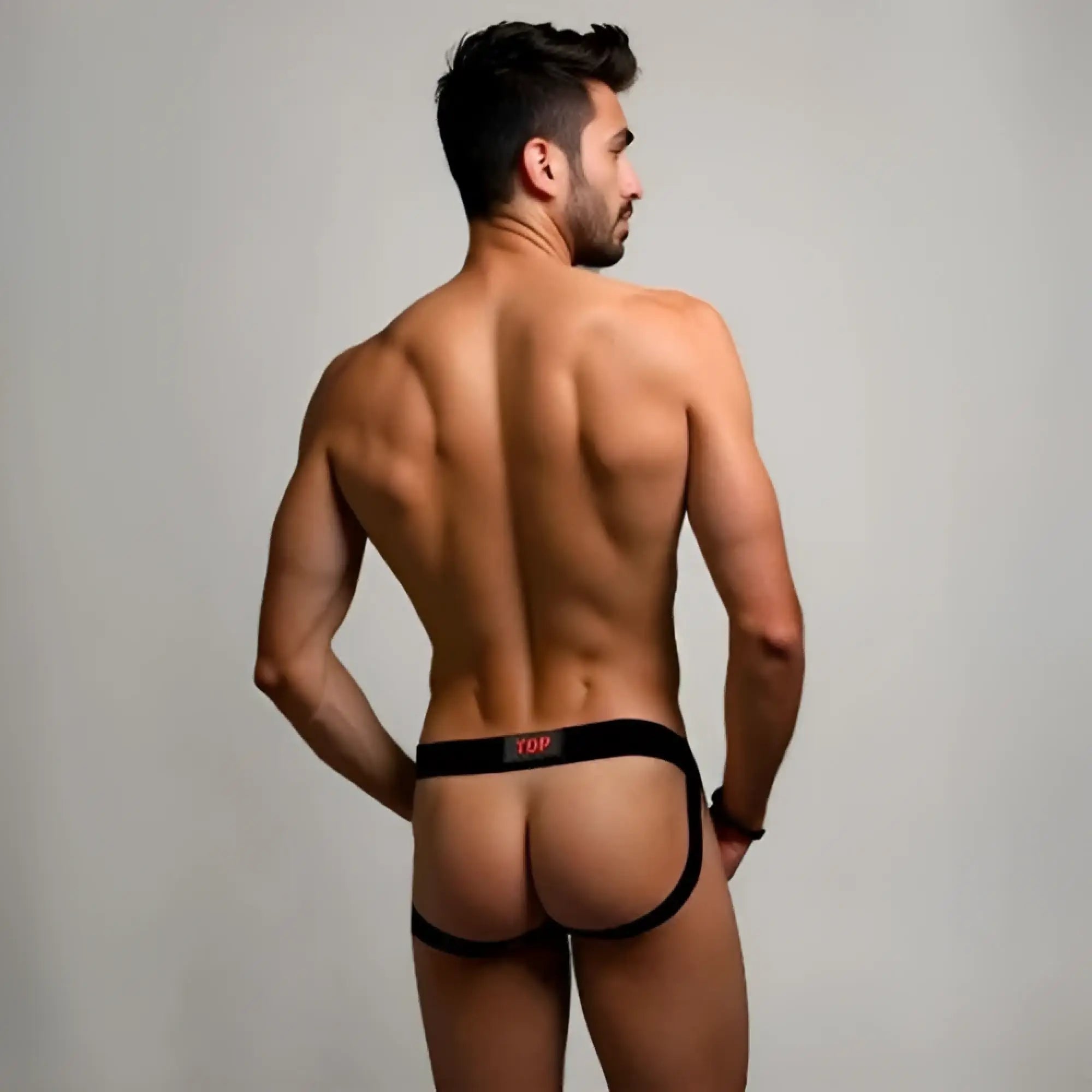 Black ydp brand prowlerr switch jockstrap briefs with red logo waistband showing front view