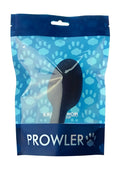 Black silicone prowler xlarge weight butt plug with sleek elongated oval shape and textured surface shown from the back side