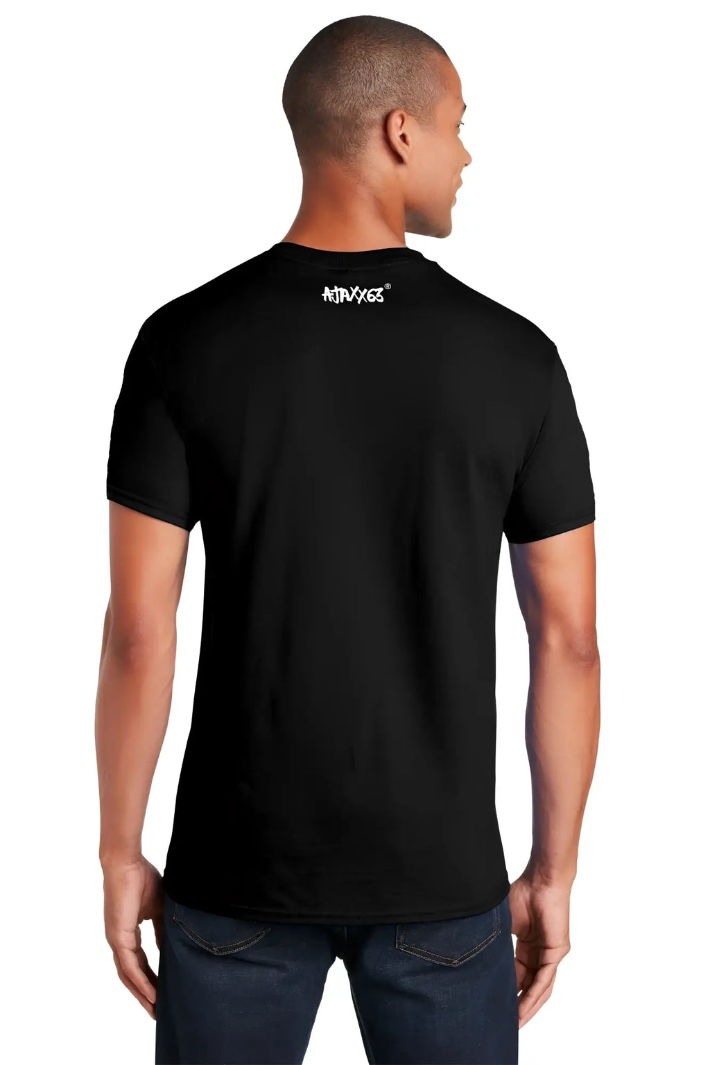 Black short-sleeved Pup premium cotton t-shirt with white atlxys logo printed at the neckline