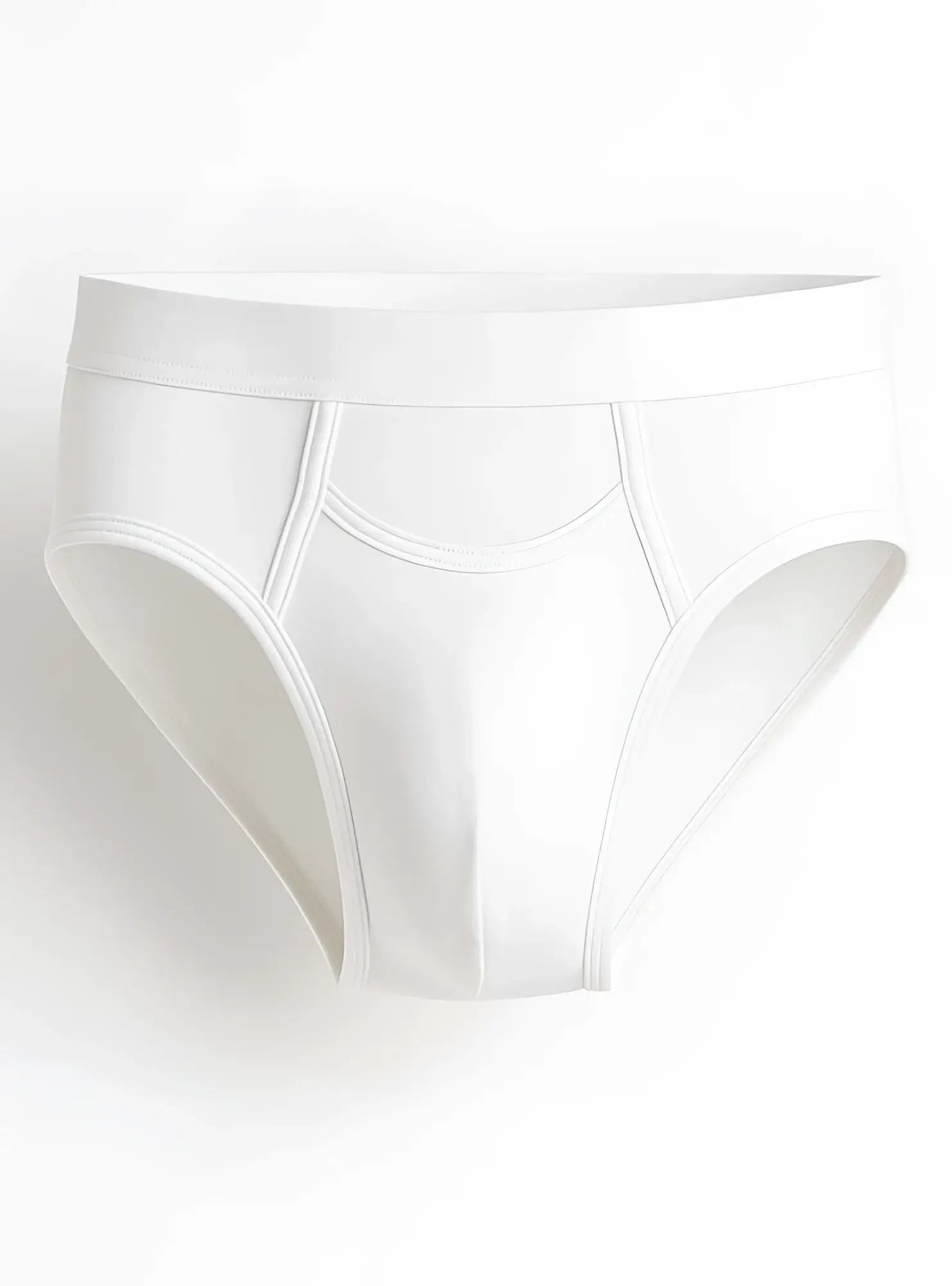 White purecomfort cotton brief with smooth seamless design and subtle stitching details visible from the front