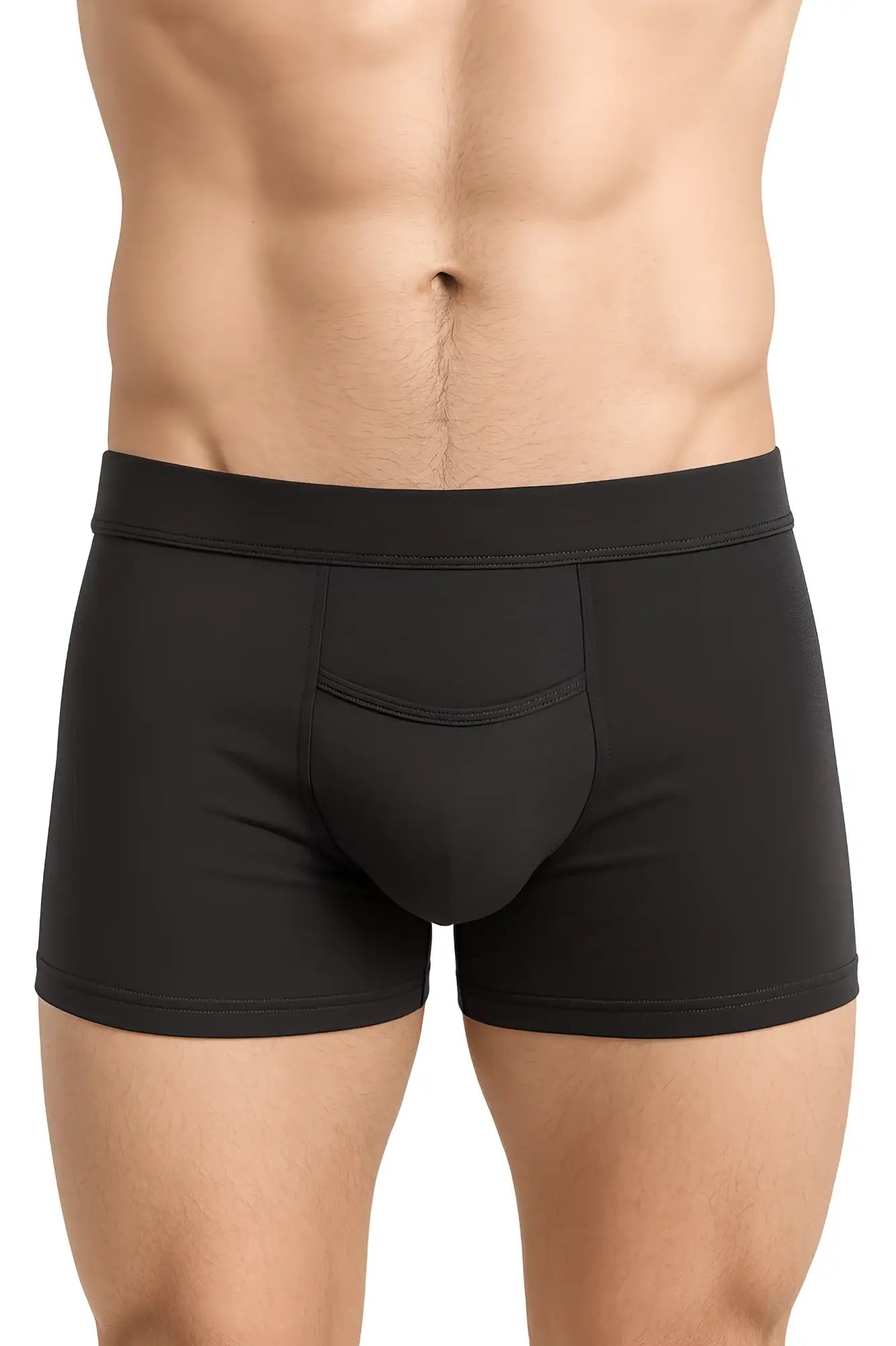 Black mens boxer briefs purecomfort cotton trunk with contoured pouch and elastic waistband in black