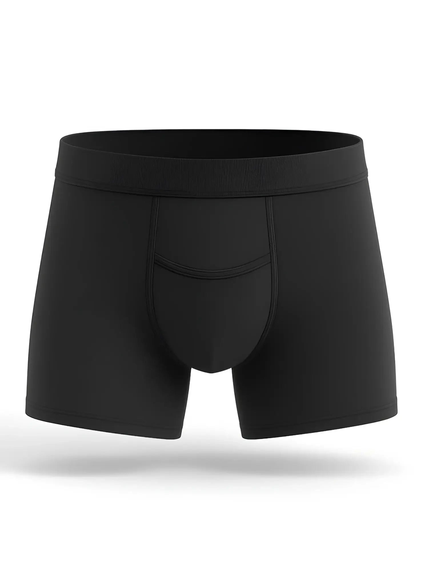 Black men’s PureComfort cotton trunk boxer briefs with contoured pouch and elastic waistband in black color