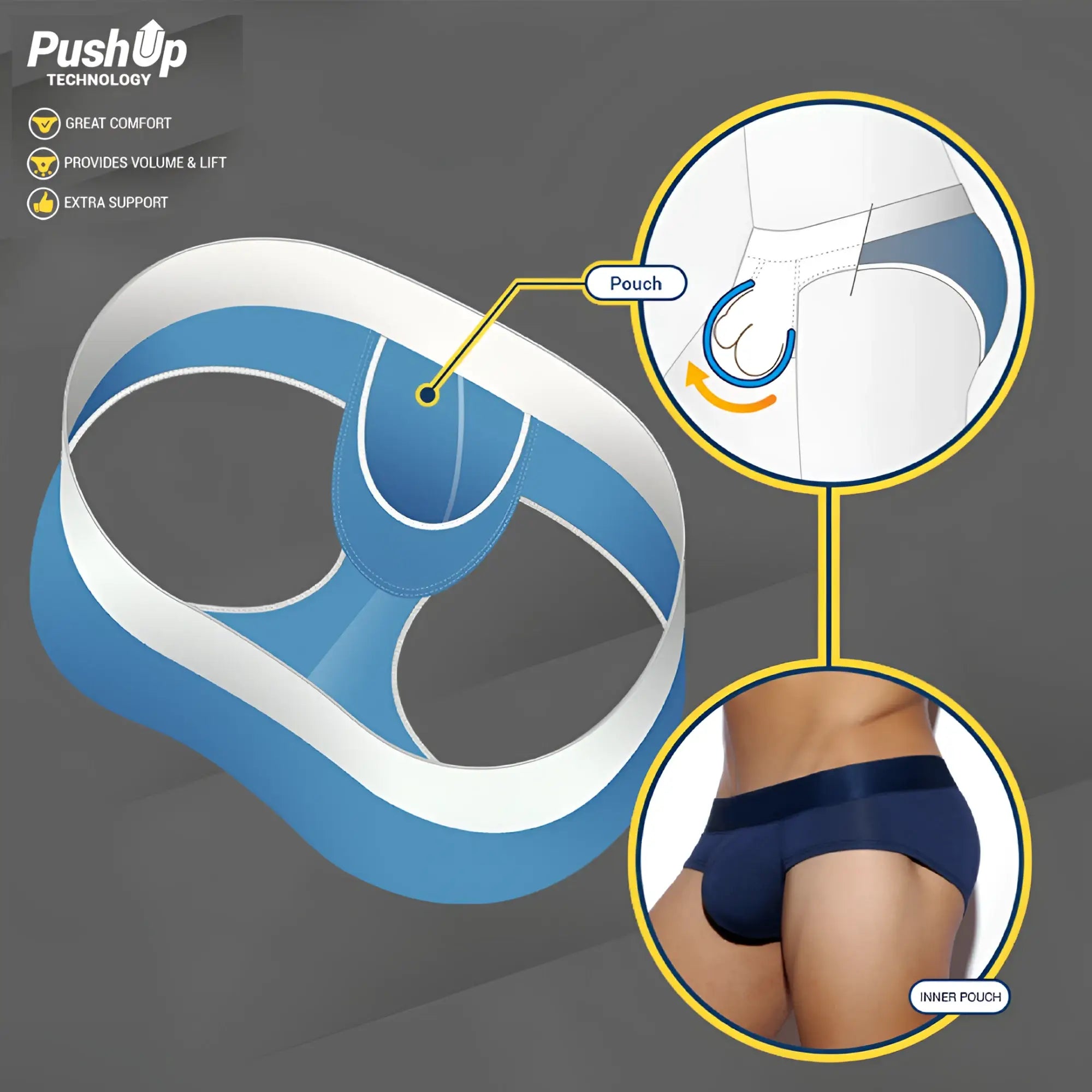 Blue and white push-up mesh jockstrap men’s underwear with inner pouch for volume and lift