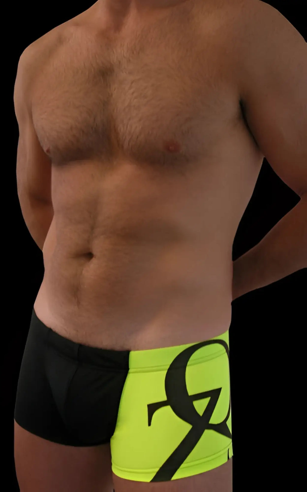 Neon yellow and black qz bodywear athletic briefs with bold stylized logo on the side size m