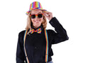 Rainbow party kit rainbow-striped fedora hat with glossy sequined finish for vibrant festive wear