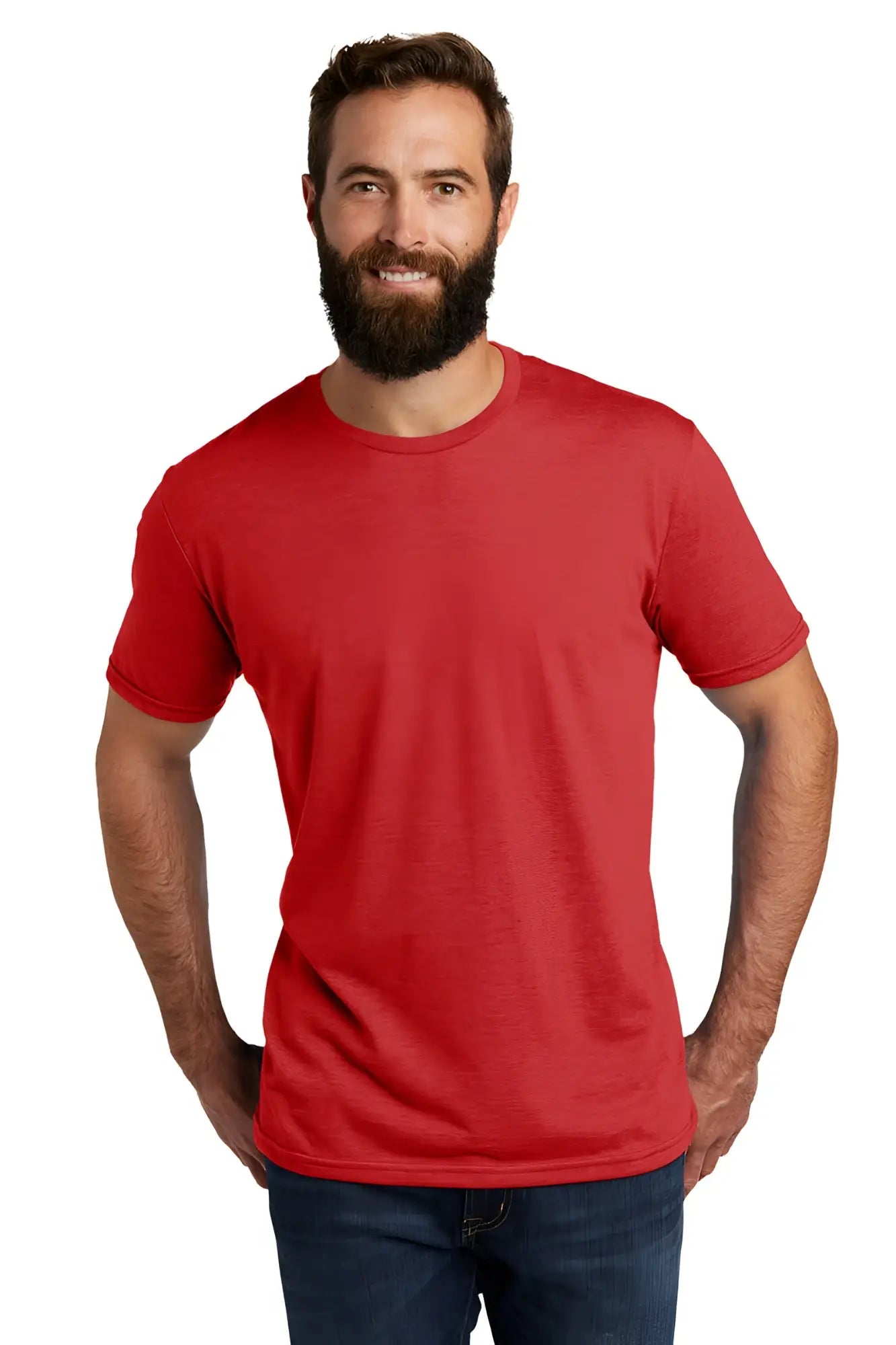 Red athletic tri-blend barefront red cotton crew neck t-shirt designed for comfort and active wear