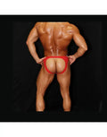 Red bikini jockstrap underwear by Arroyman featuring a minimal design and open back shown on a model from behind.