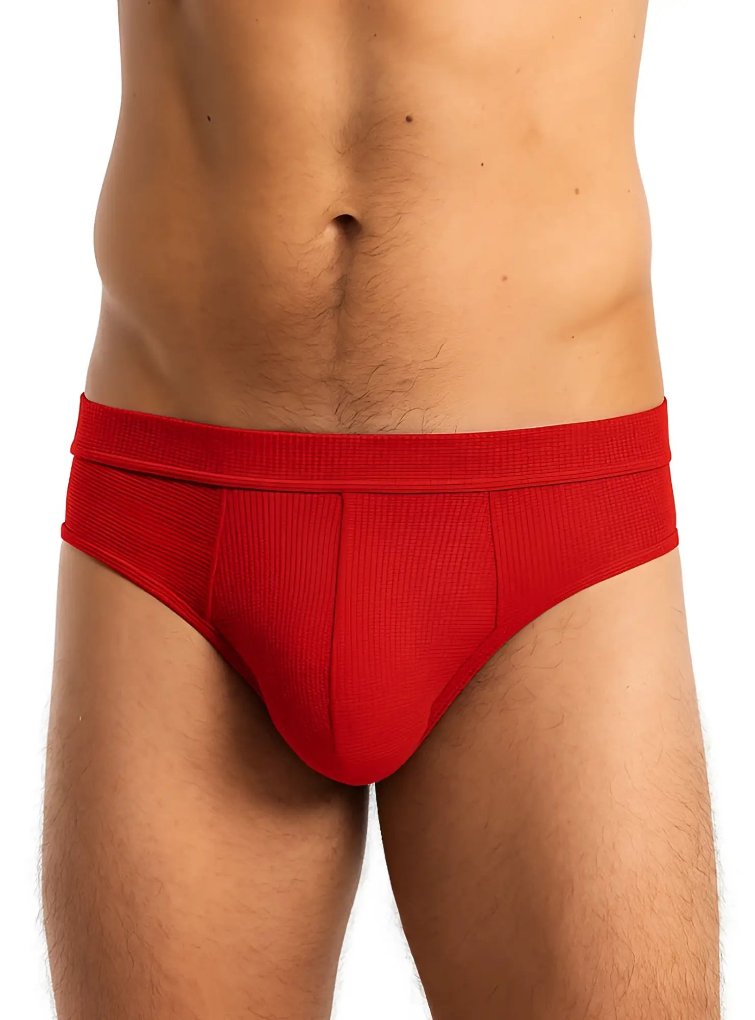 Red ribbed cotton briefs with a snug contoured fit designed for comfort and support called red relax brief