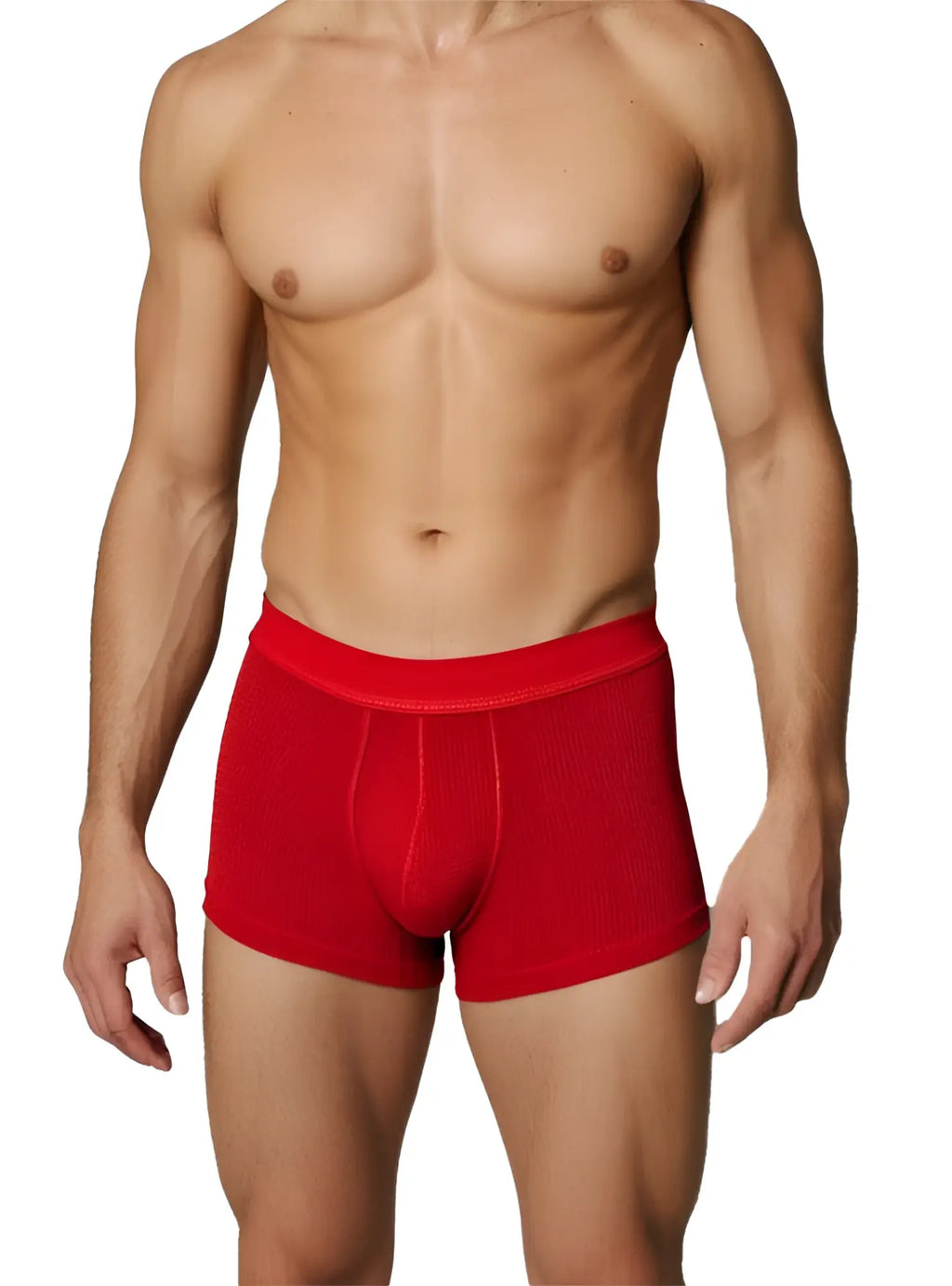 Red relax trunk boxer briefs in ribbed fabric with a snug contoured fit in vibrant red color