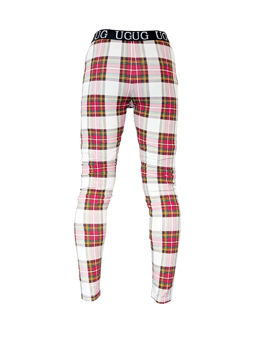 Ugg relax contrast leggings with plaid pattern in white pink and green and black waistband with ug logo