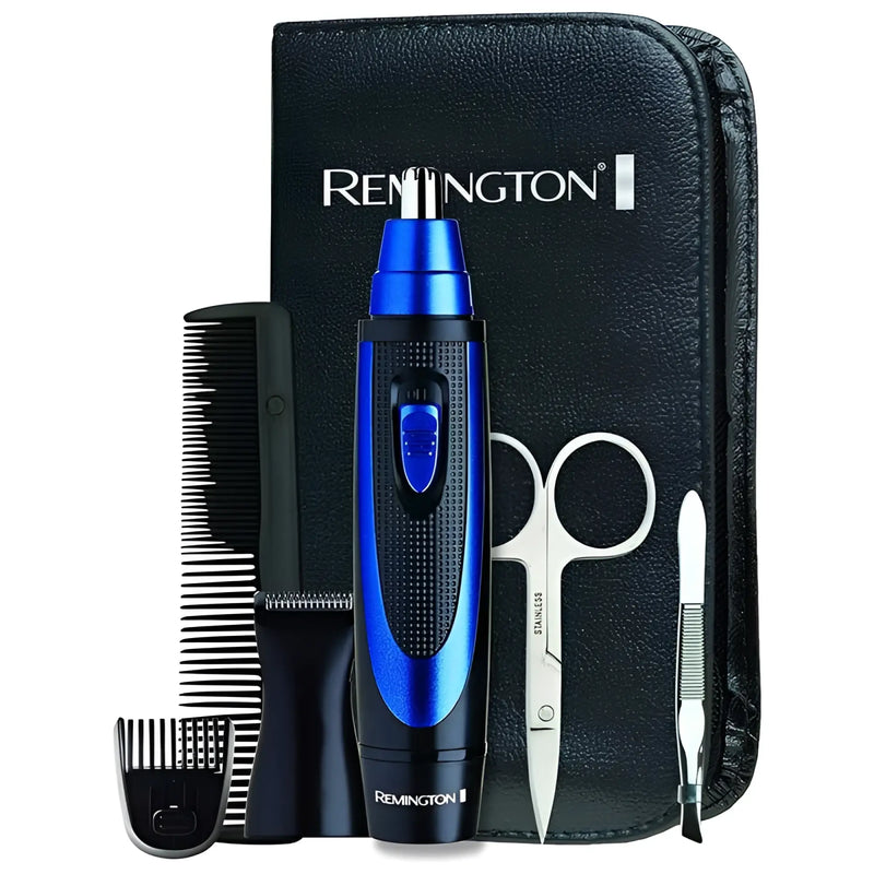 Blue and black Remington 3-in-1 trimmer with textured grip and metallic tip for nose ear and face grooming NE118AU size one size