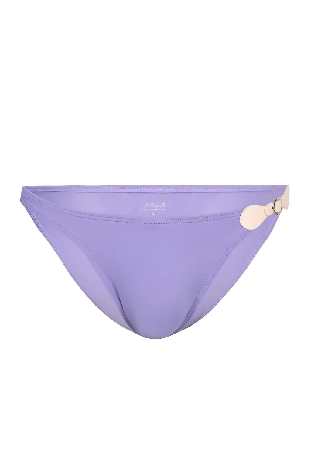 Lavender renaissance low-cut swim bikini briefs for men with beige buckle detail on the side