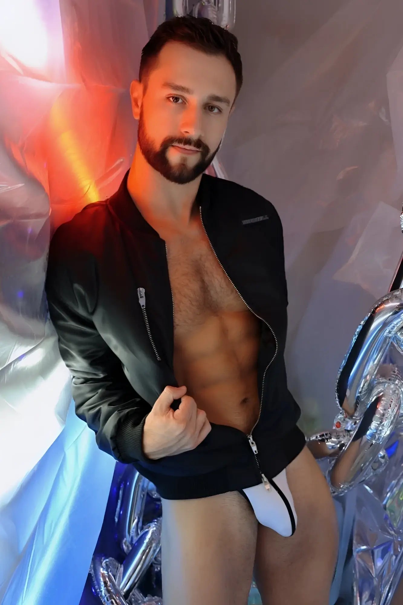 Black leather renegade bomber jacket with zipper details and ribbed cuffs for a stylish casual look