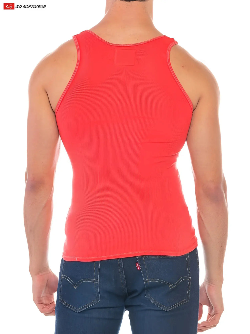 Bright red ribbed tank top with a fitted form-fitting design from the resort rib tank collection