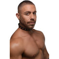 Black leather rhinestone choker with red rhinestones and a silver o-ring for edgy fashion accessory