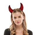 Red rhinestone-covered devil horns headband sparkling red accessory for costume or festive wear
