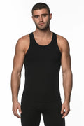 Black rib modal tank sleeveless top with a fitted simple design ideal for casual and layering wear