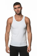 White sleeveless rib modal tank top with a simple fitted design for casual wear