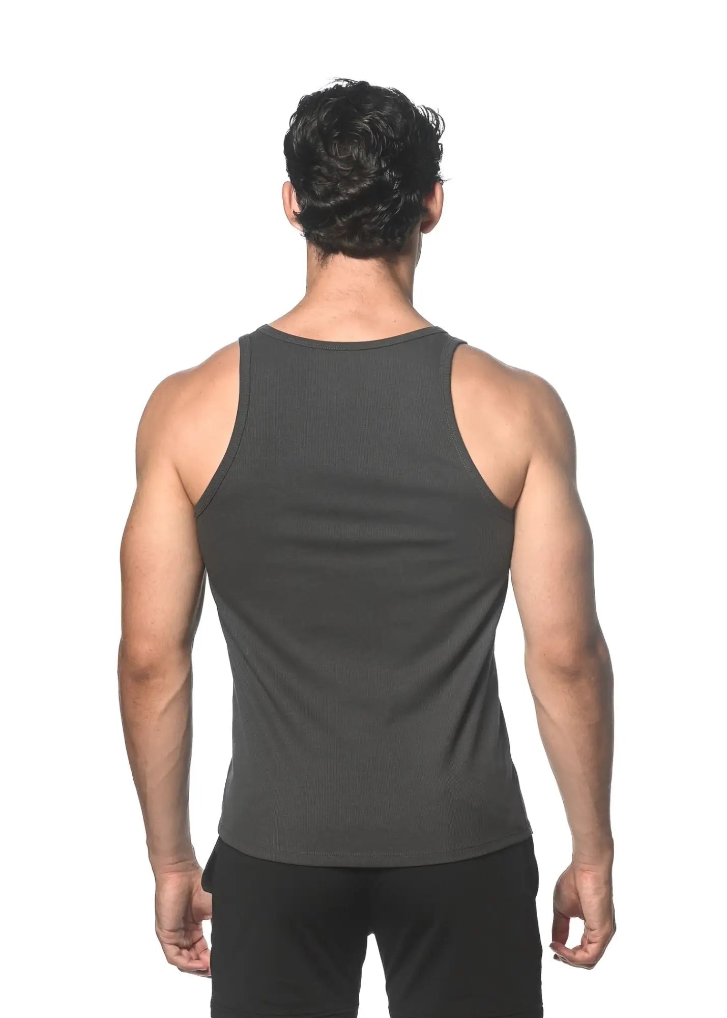 Dark gray rib stretch tencel cotton sleeveless tank top with a simple fitted design perfect for casual wear