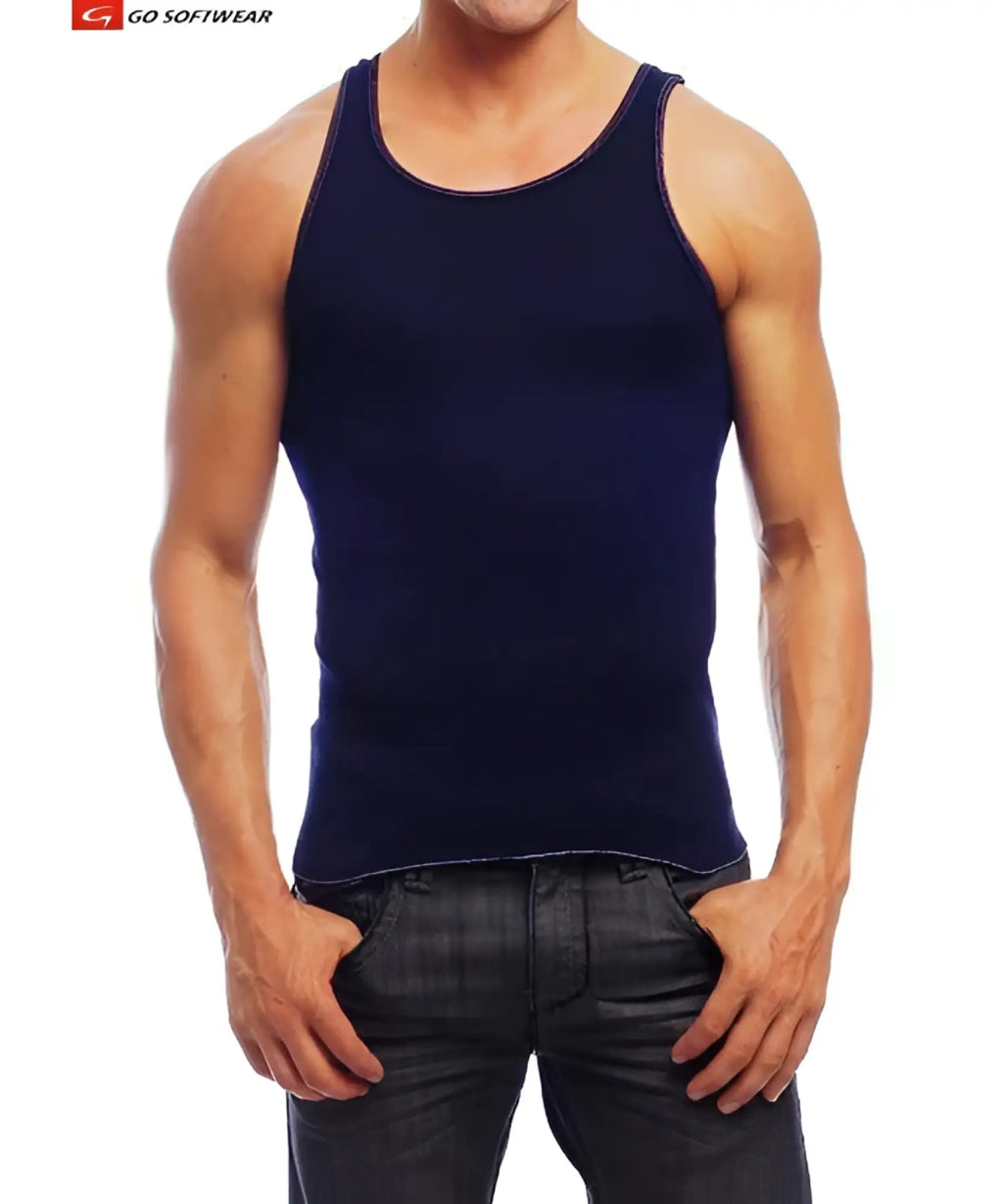 Navy blue ribbed knit tank top featuring a textured fabric ideal for casual summer wear