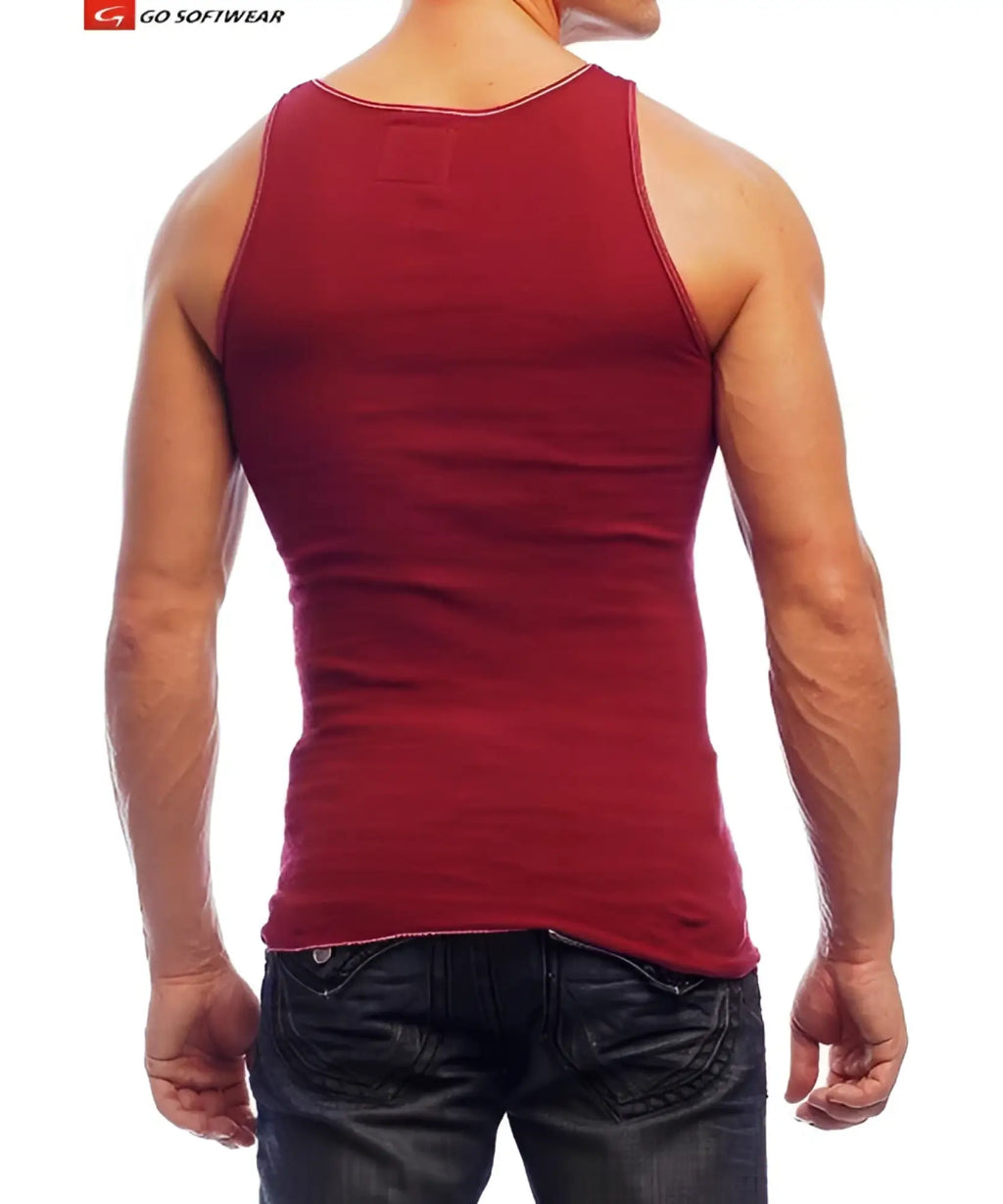 Red ribbed tank top with a fitted design ideal for casual and athletic wear