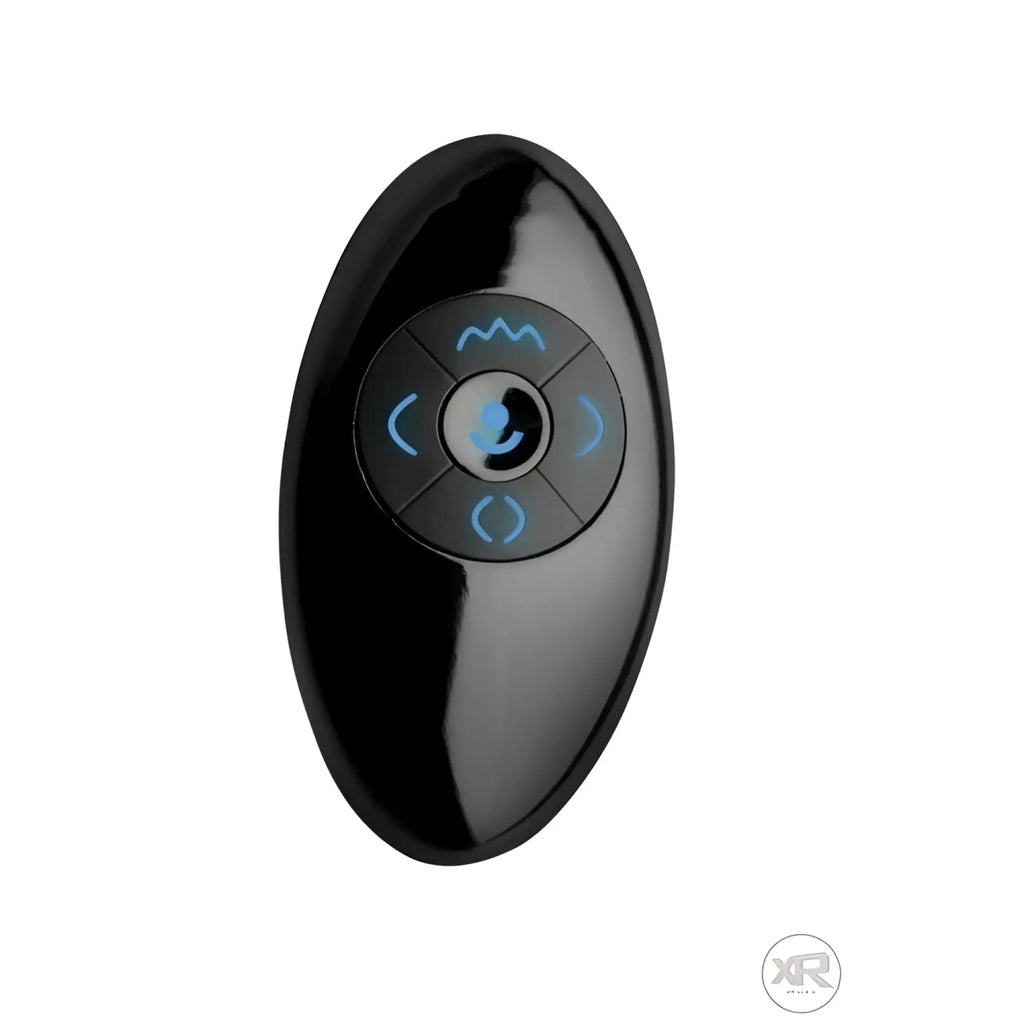 Rimmers Model R black wireless remote controller with circular touch interface and glowing blue icons.