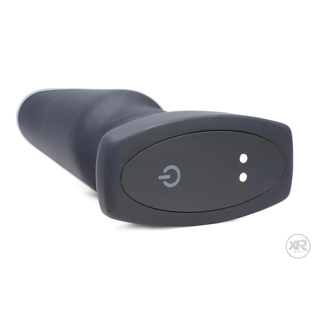 Black Rimmers Slim R Smooth Rimming Plug, featuring a sleek, tapered design and a power button on the base.