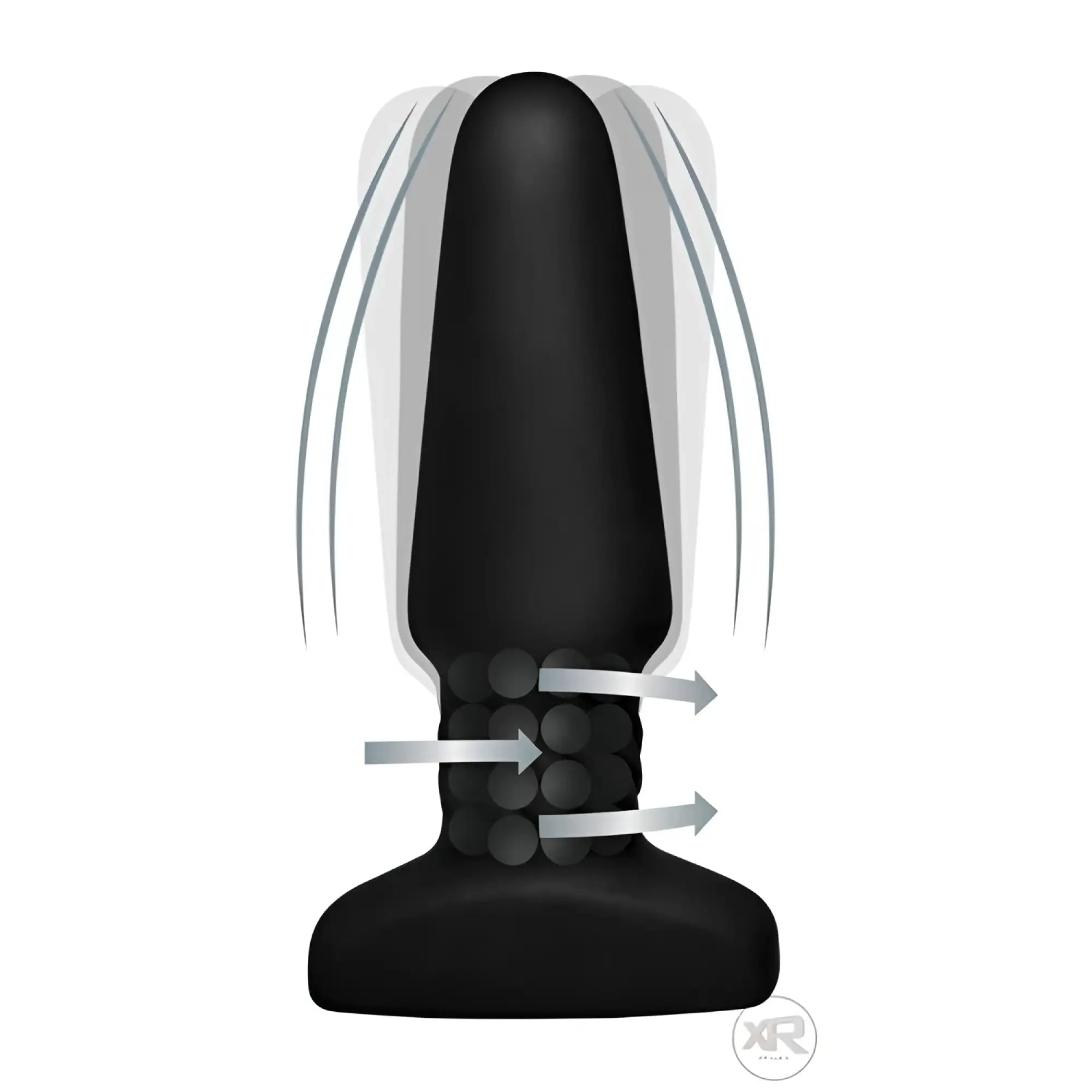 Rimmers Slim R Smooth Rimming Plug in matte black, showing vibration motion and textured base with directional arrows.