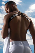 Black leather Ring Black Harness with adonis branded straps for stylish and secure wear