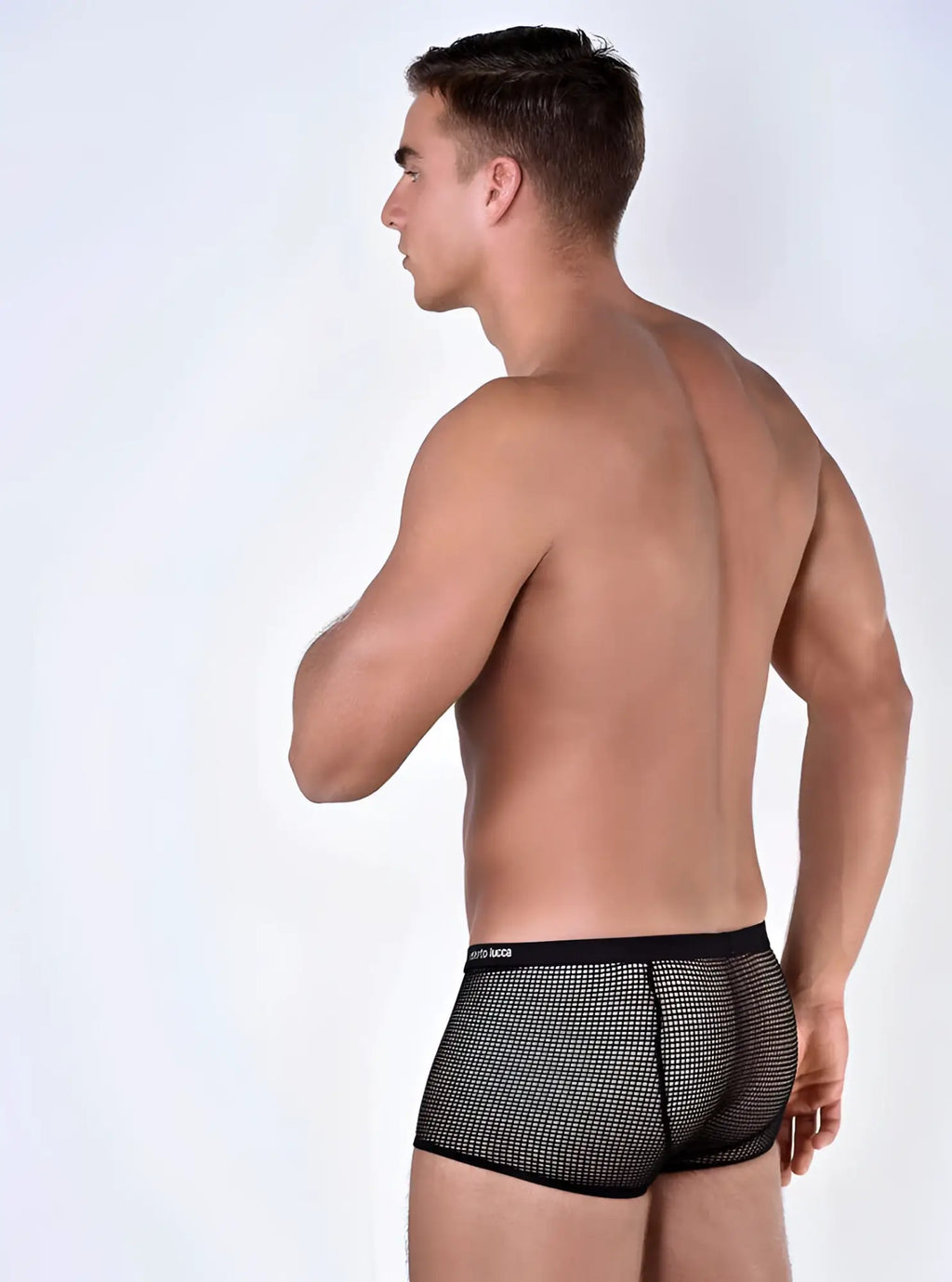 Roberto lucca mesh trunk underwear black with subtle grid pattern and solid black waistband size L
