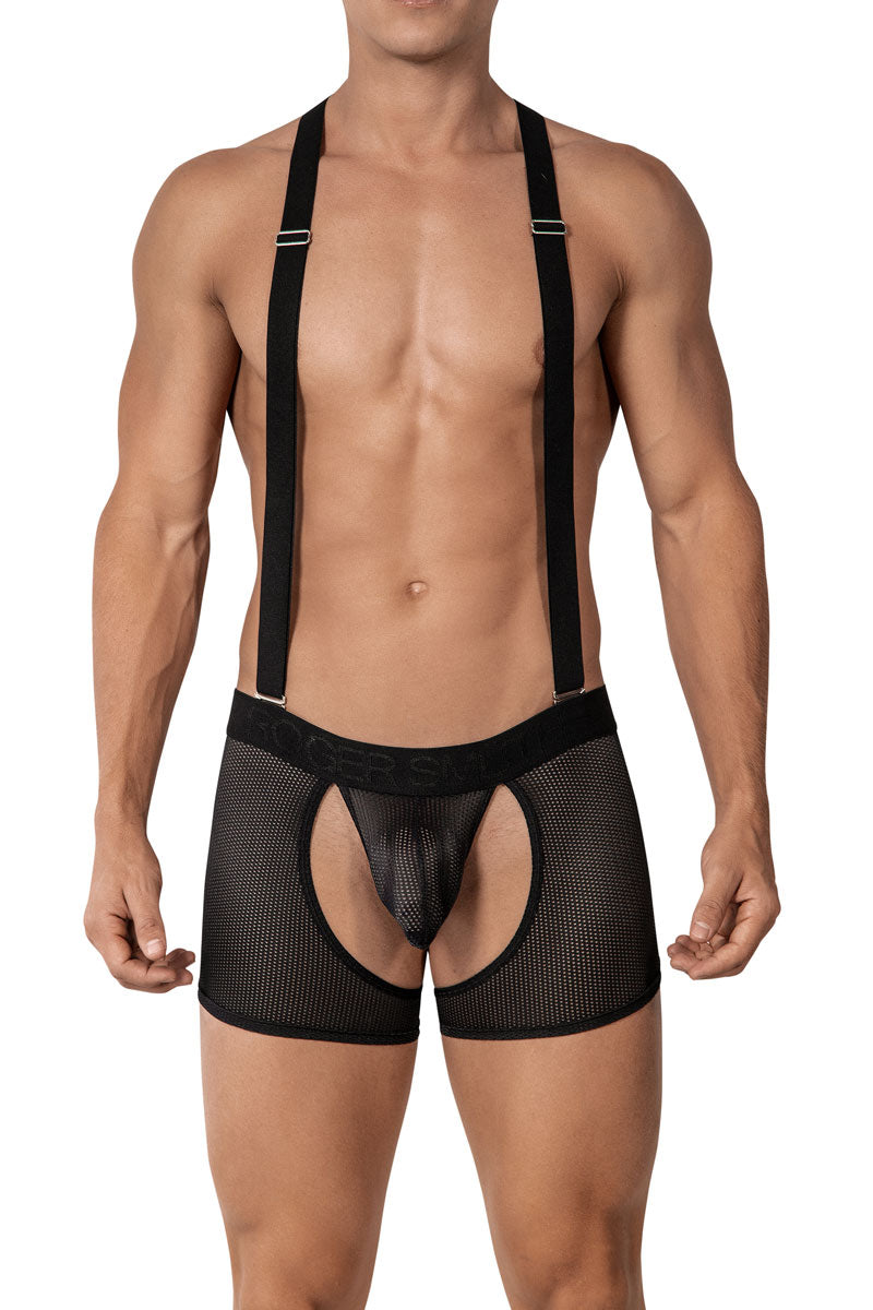 Roger Smuth Suspenders Mesh Chaps Jock Boxer Jock Strap Underwear Black RS017 Size M