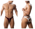Maroon and white roger smith rs018-1 jockstrap briefs with a central zipper detail in burgundy color