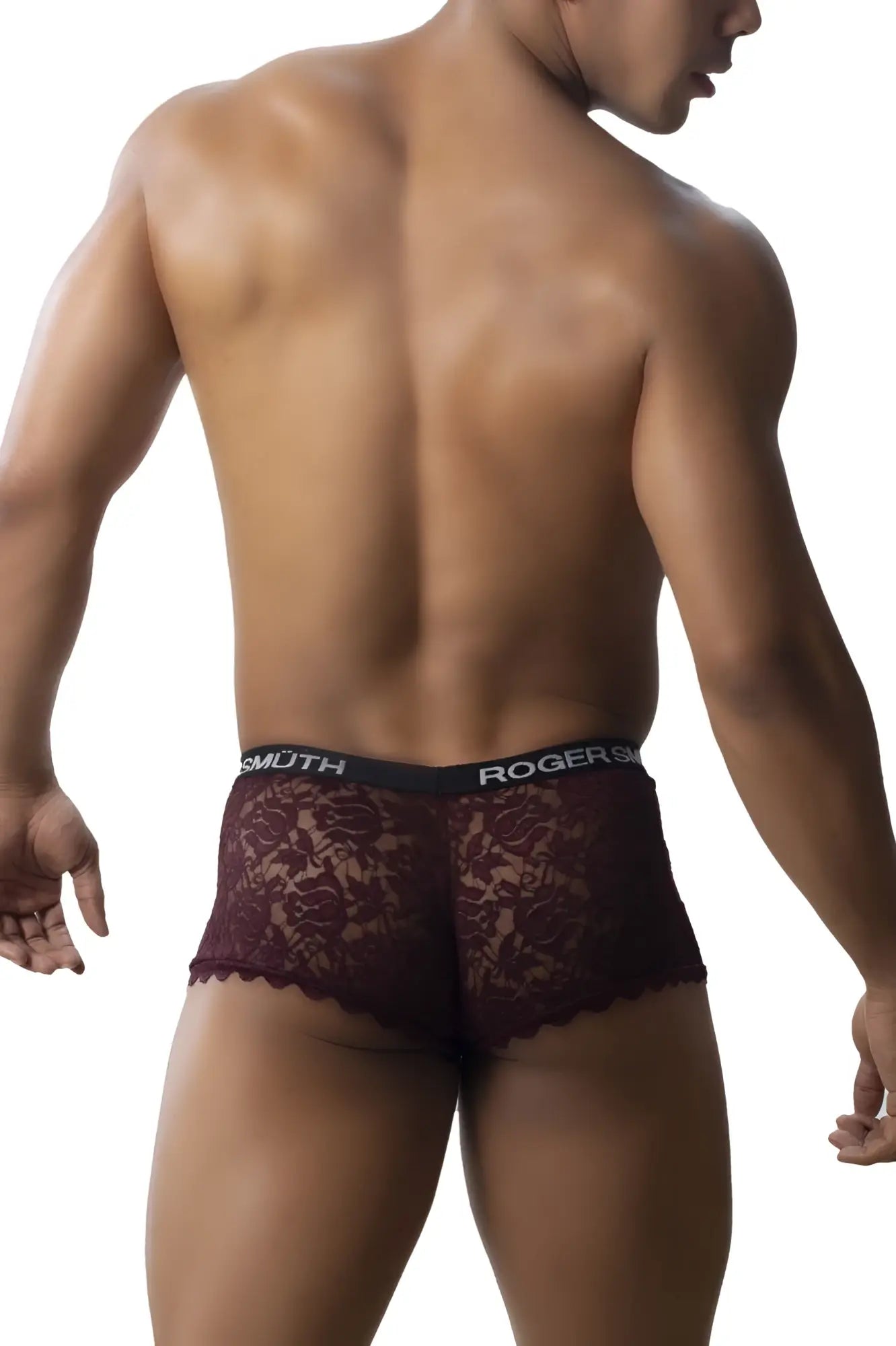 Maroon lace briefs with a black elastic waistband branded roger smith from roger smith rs035 trunks color burgundy