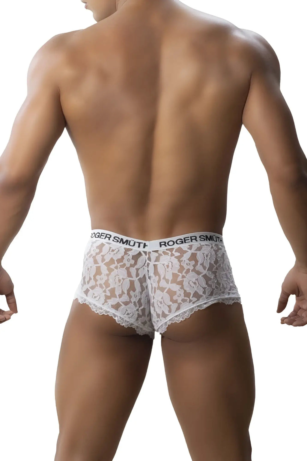 White lace briefs with floral pattern and roger smutt branded waistband from roger smuth rs035 trunks color white
