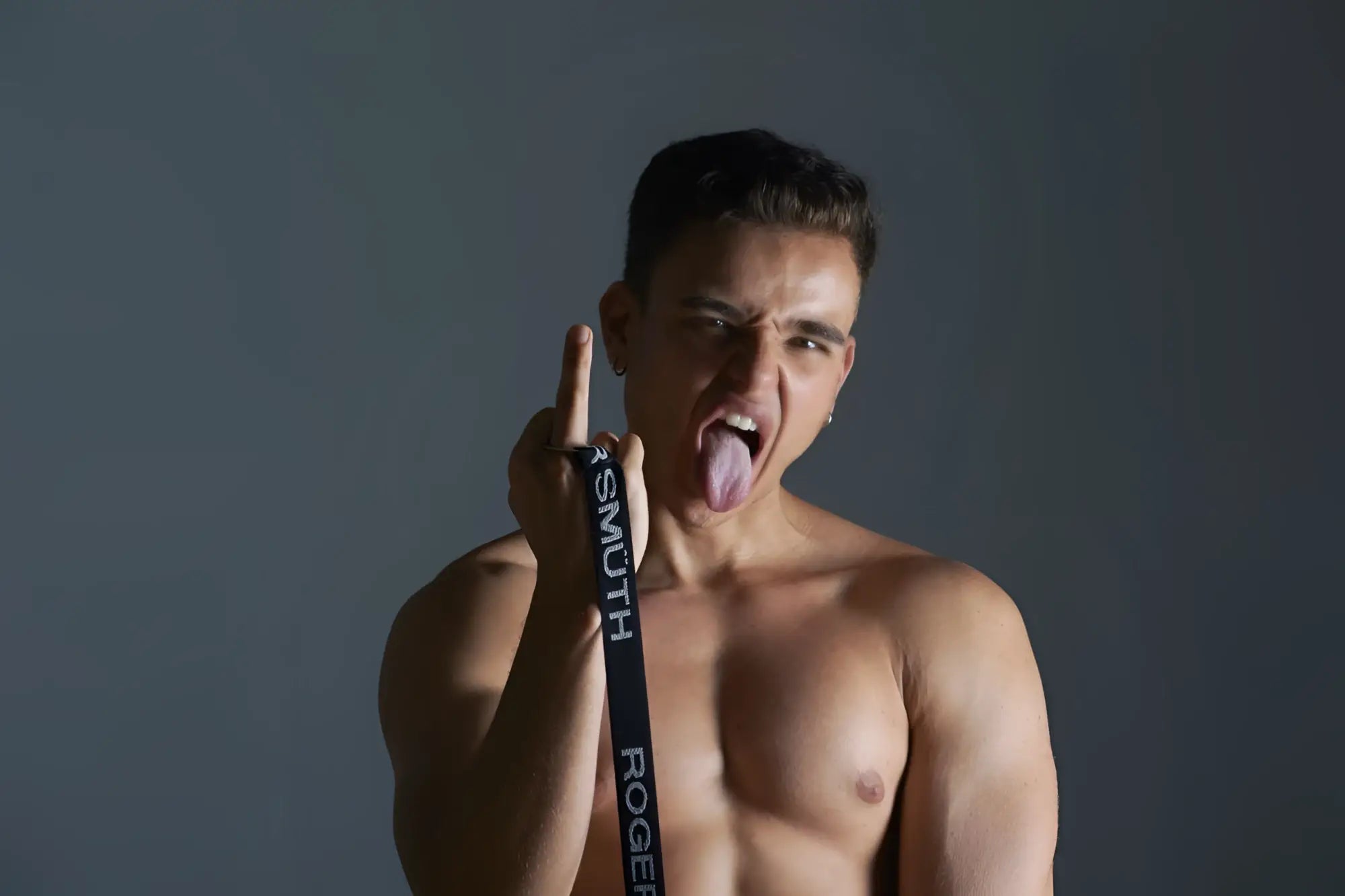 Black roger smith rs037 harness belt with white lettering designed for durability and support