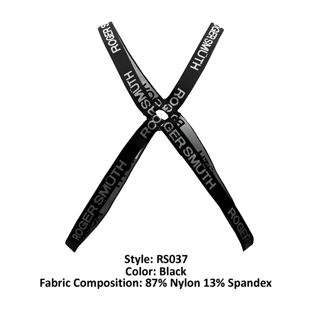 Black roger smith rs037 harness back side with cross-back strap made of 87 nylon and 13 spandex