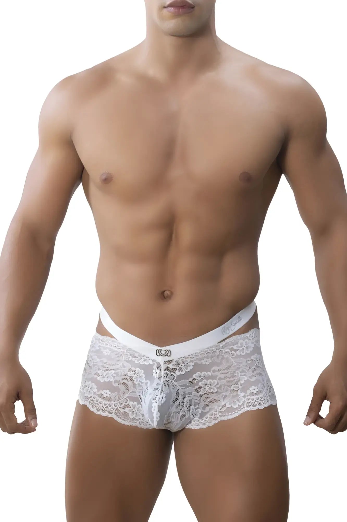 White lace briefs roger smuth rs047 trunks with delicate floral pattern and smooth elastic waistband in white