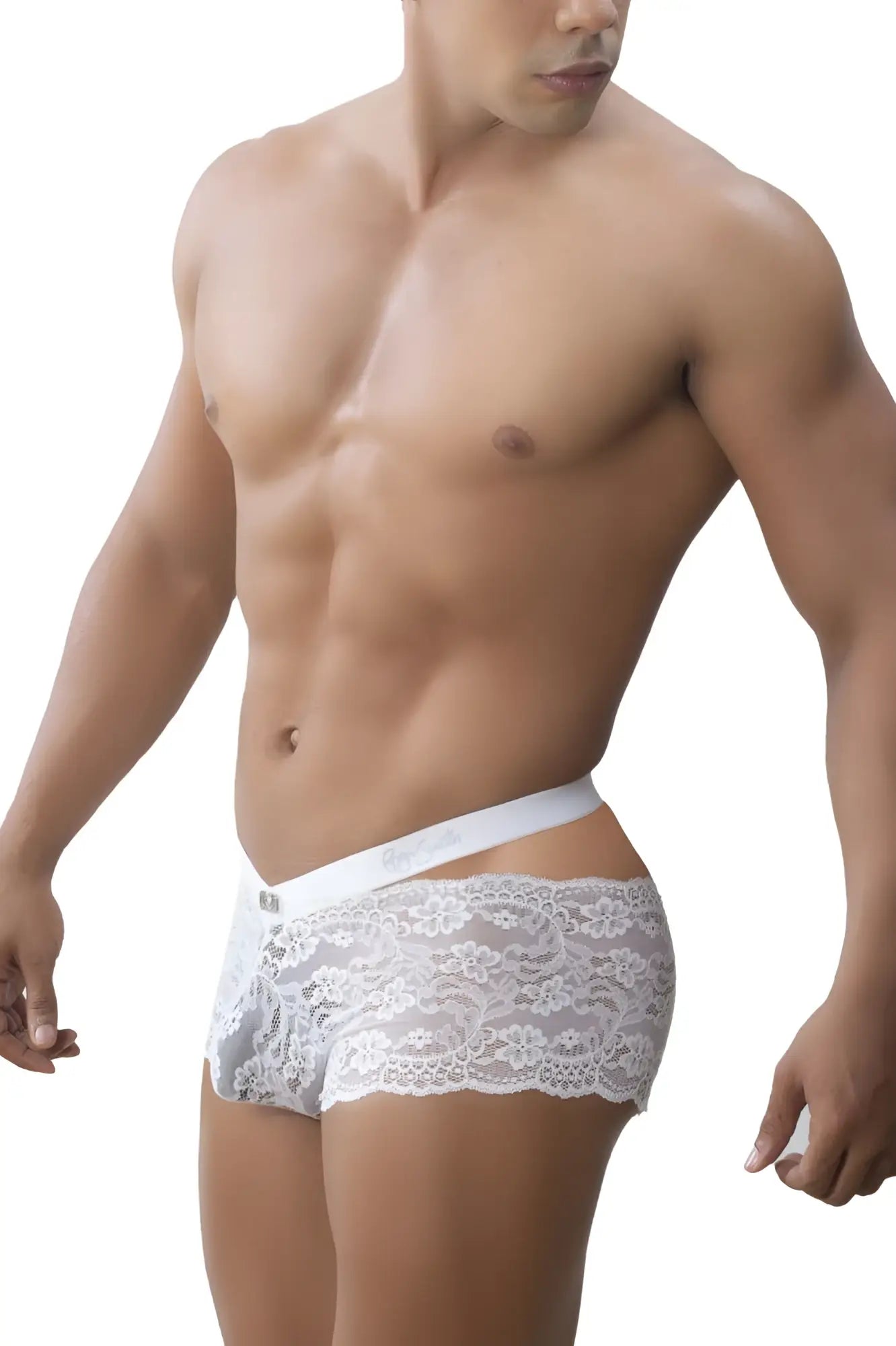 Roger smuth rs047 trunks white briefs with white lace trim floral pattern and elastic waistband