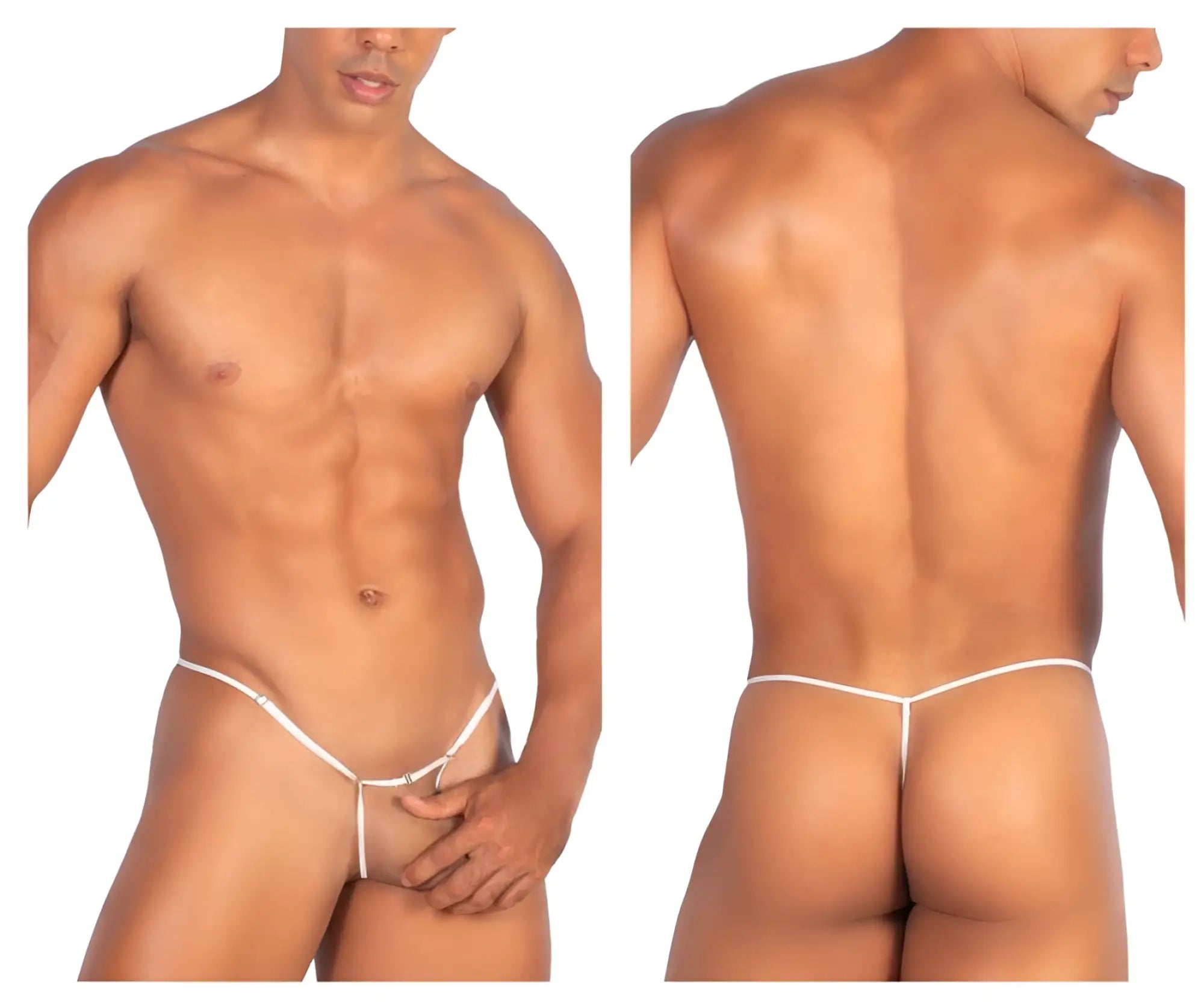White thong Roger Smuth RS068 with thin adjustable straps and minimalist design for comfortable everyday wear