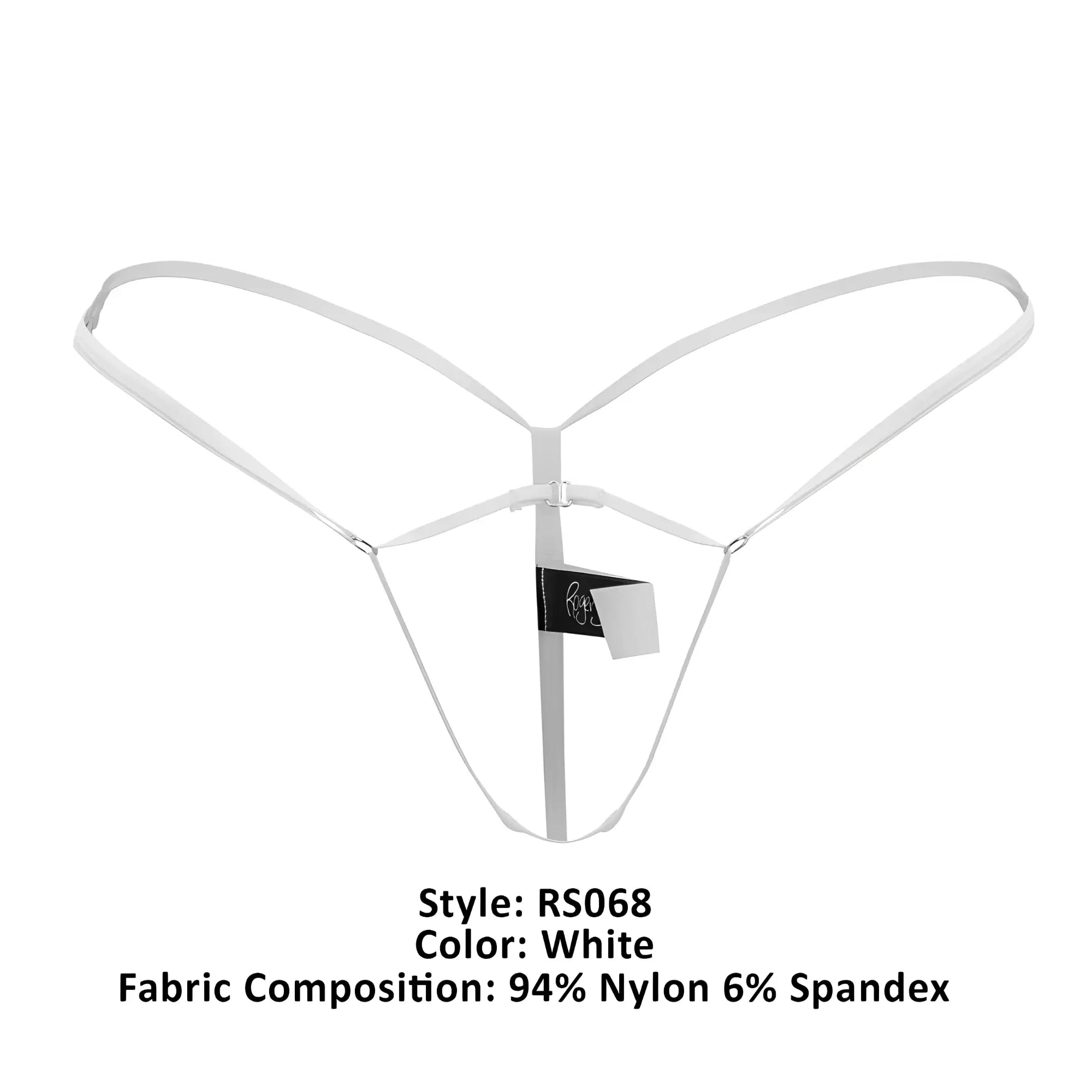 Roger Smuth RS068 white thong with minimalist design made of 94% nylon and 6% spandex with thin straps