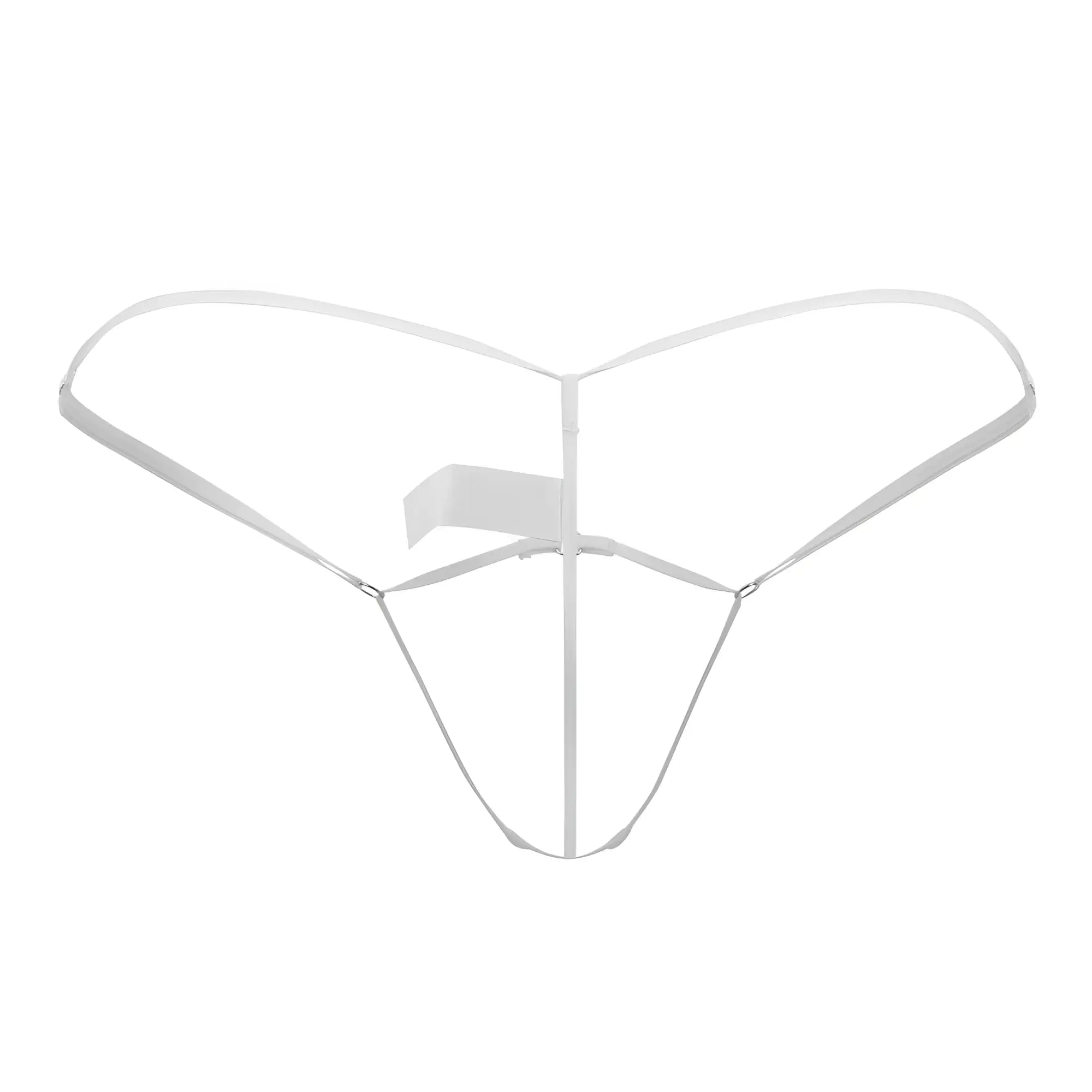 White transparent mesh thong roger smuth rs068 with central vertical and side straps open design in white