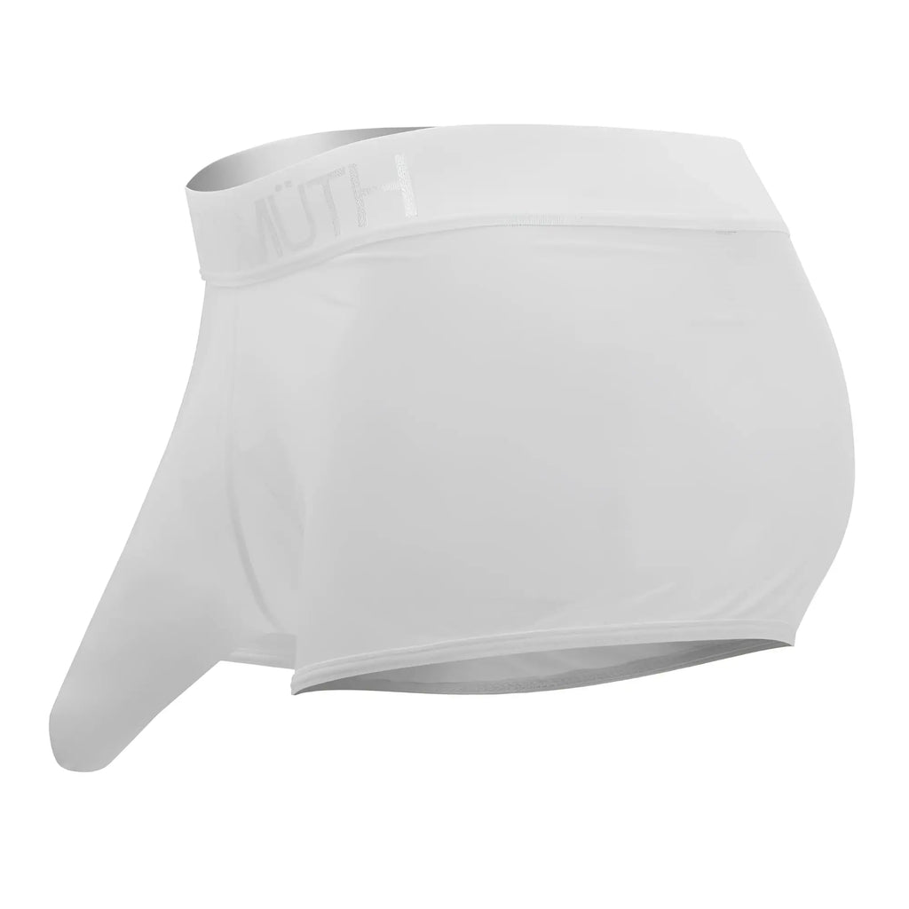 White roger smuth rs072 trunks underwear with silver waistband and subtle autf branding in white color