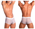Roger smuth rs072 trunks white sheer mesh briefs with elastic waistband and matching pouch front view