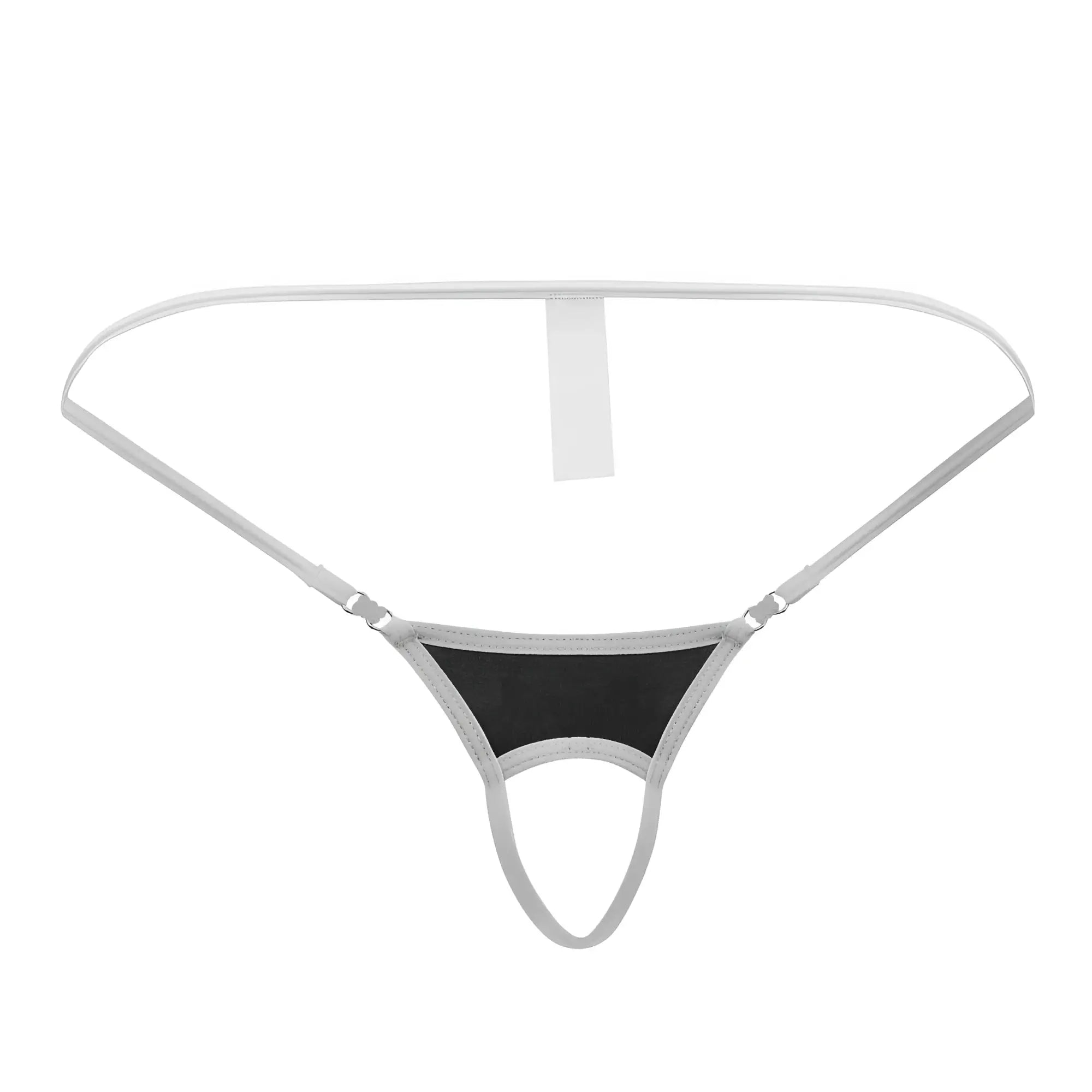 Black mesh thong ball lifter with silver trim and adjustable straps by roger smuth in black color