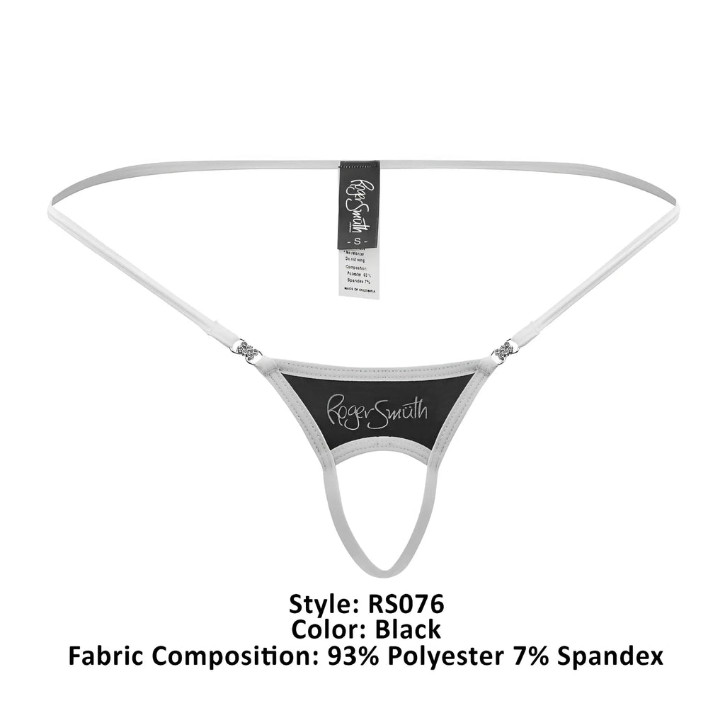 Black roger smith thong with white trim and silver hardware in the roger smith rs076 ball lifter color black