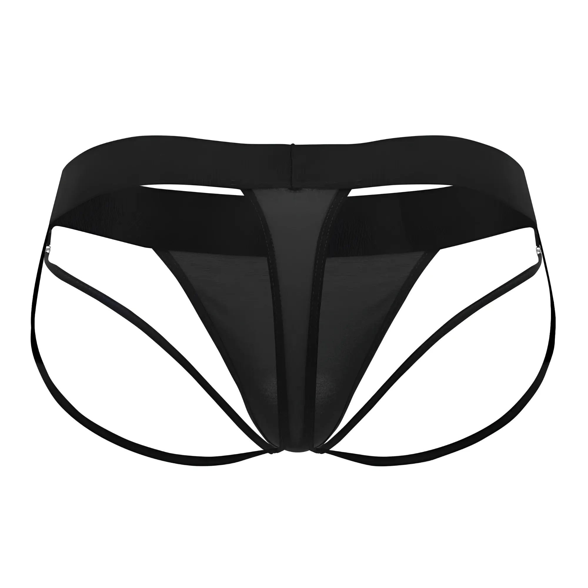 Roger smuth rs077 thongs in black featuring black mesh briefs with wide waistband and thin curved side straps